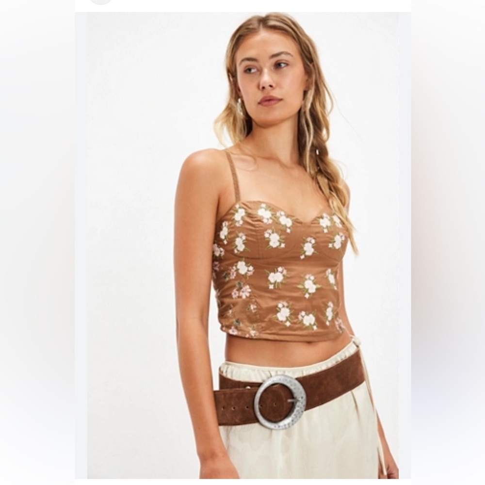 Free People Brown Floral bustier Crop Top sz M